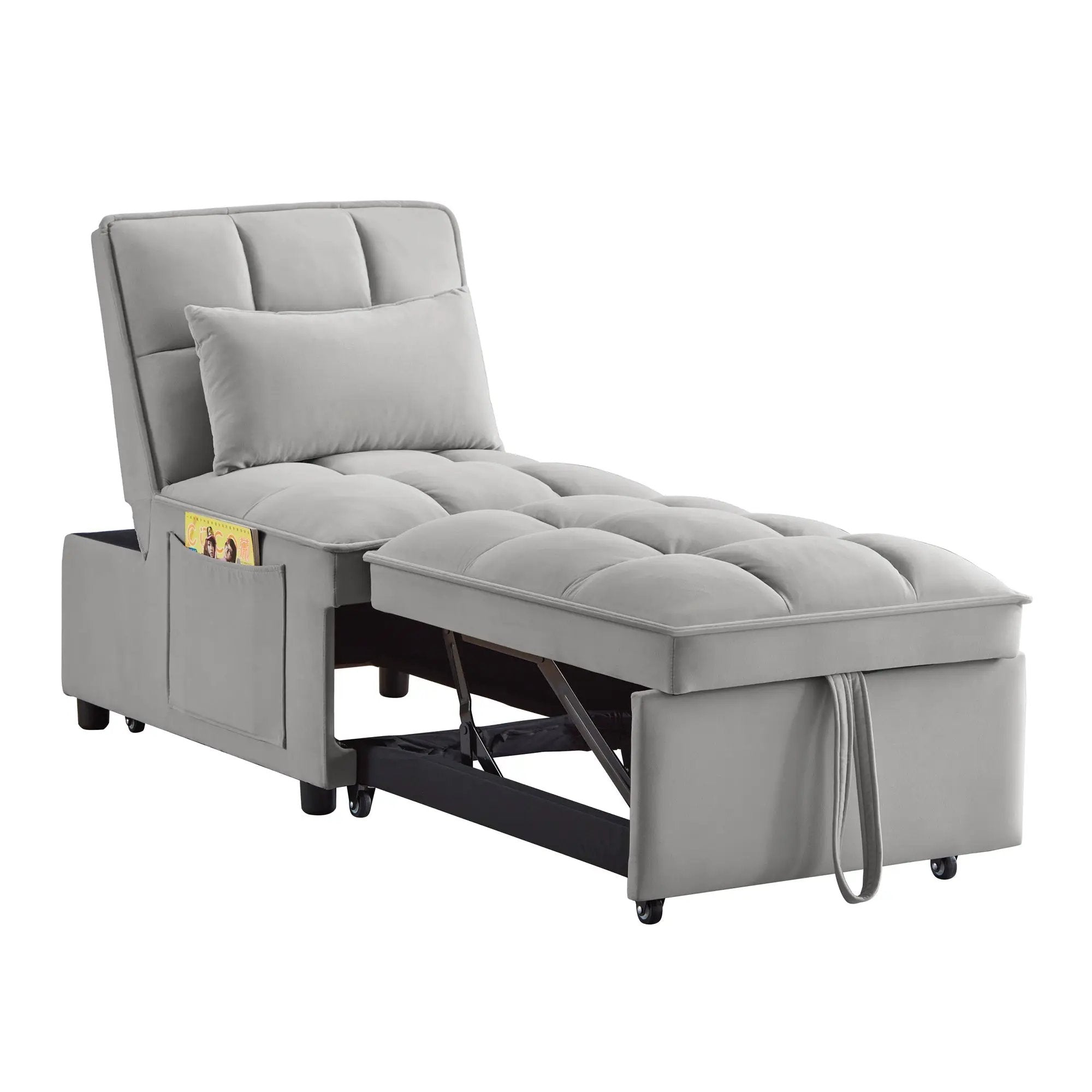 4 in 1 Multi-Function Single Sofa Bed with Storage Pockets Gray by HouseOfZazla