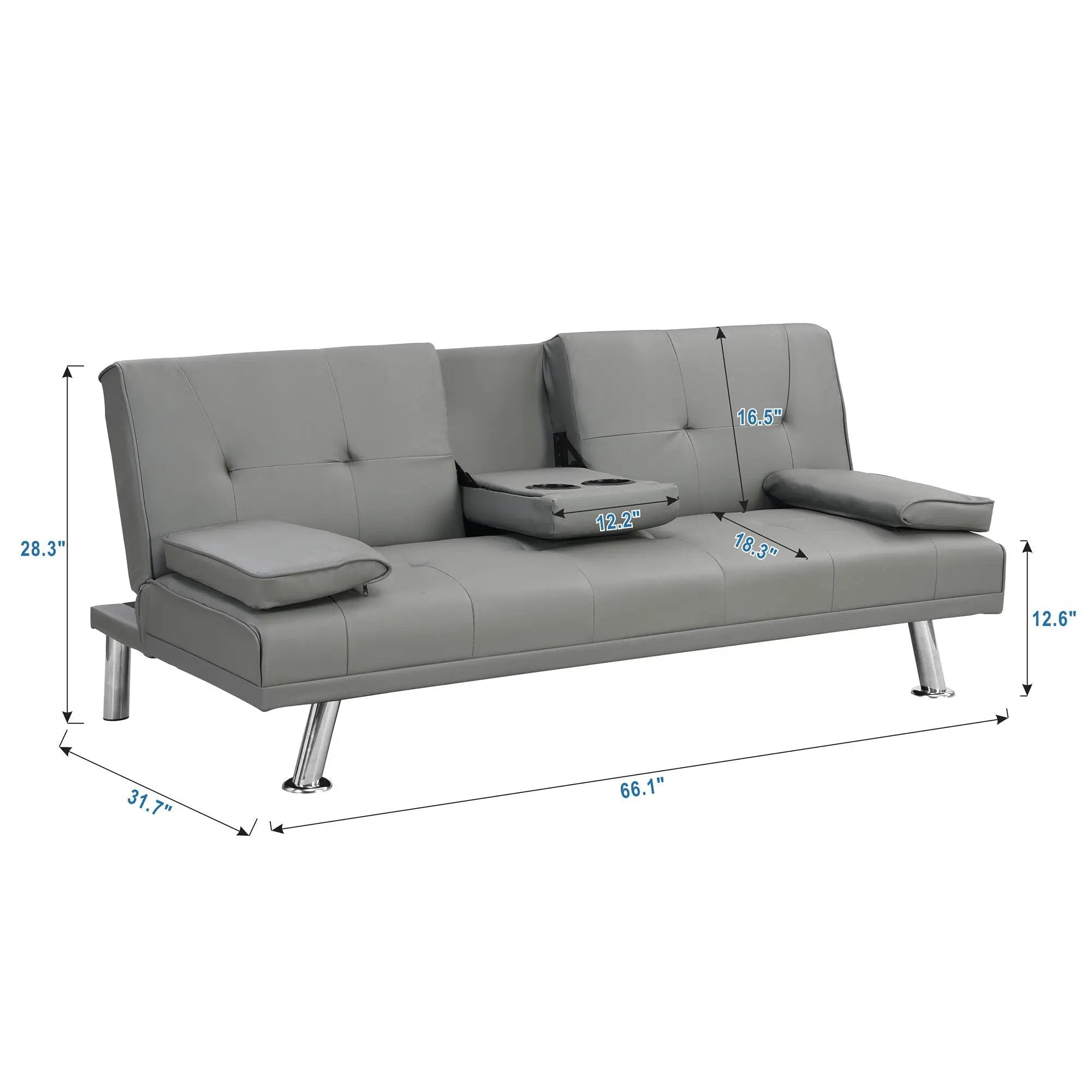 Modern Sofa Bed With Armrest 2 Holders, Wood Frame & Stainless Leg by Unique Piece Furniture