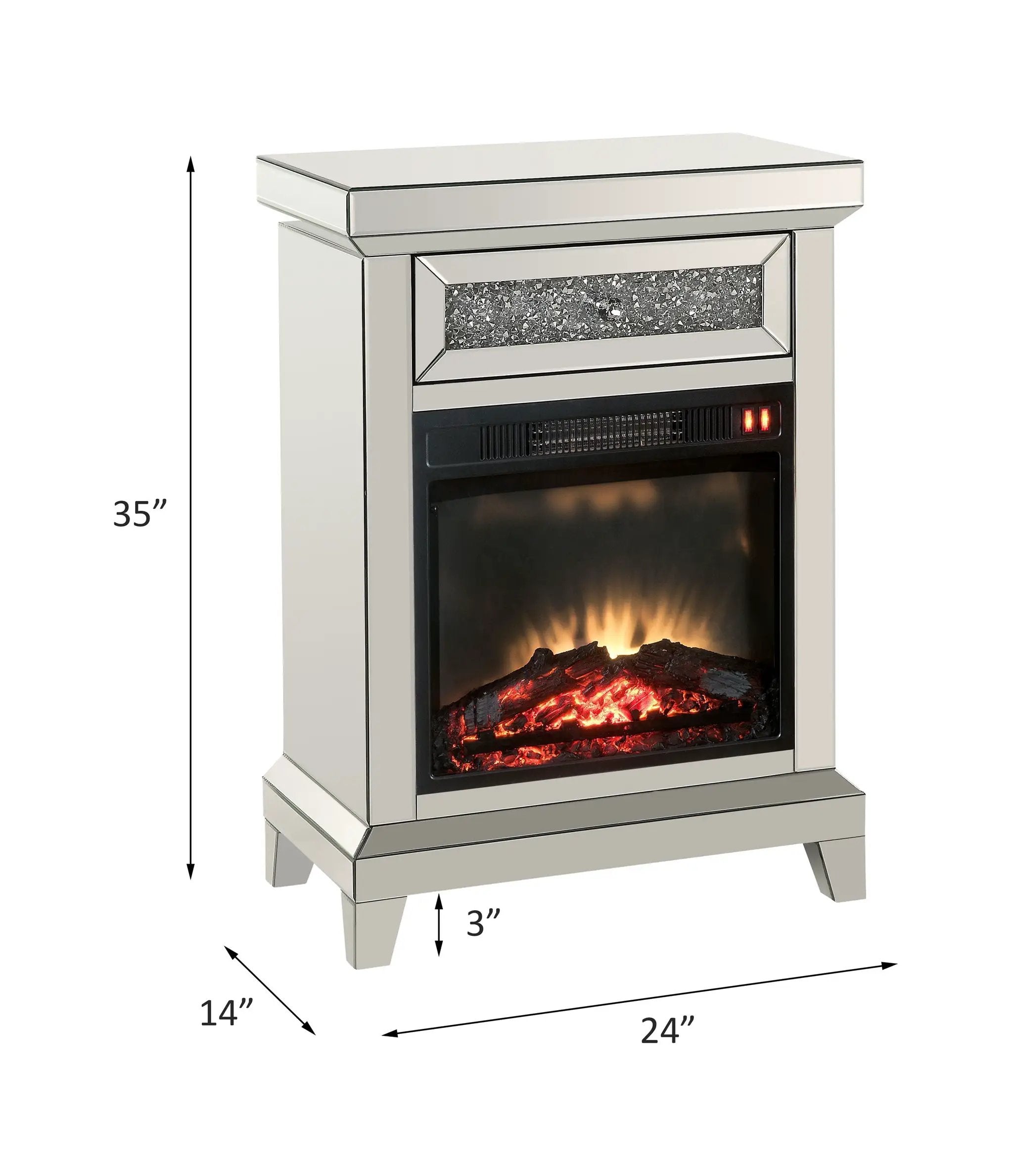 Noralie - 24" Fireplace - Mirrored & Faux Diamonds by Unique Piece Furniture