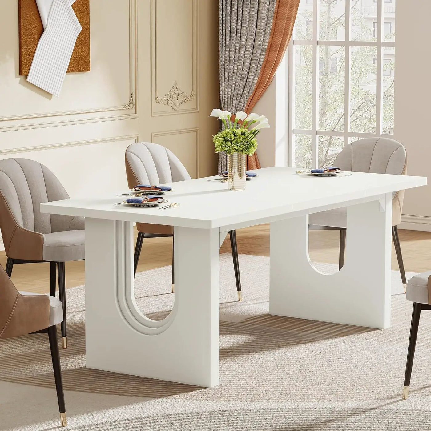 Rectangular Dining Table For 6 - 8 People With Pedestal Base by HouseOfZazla