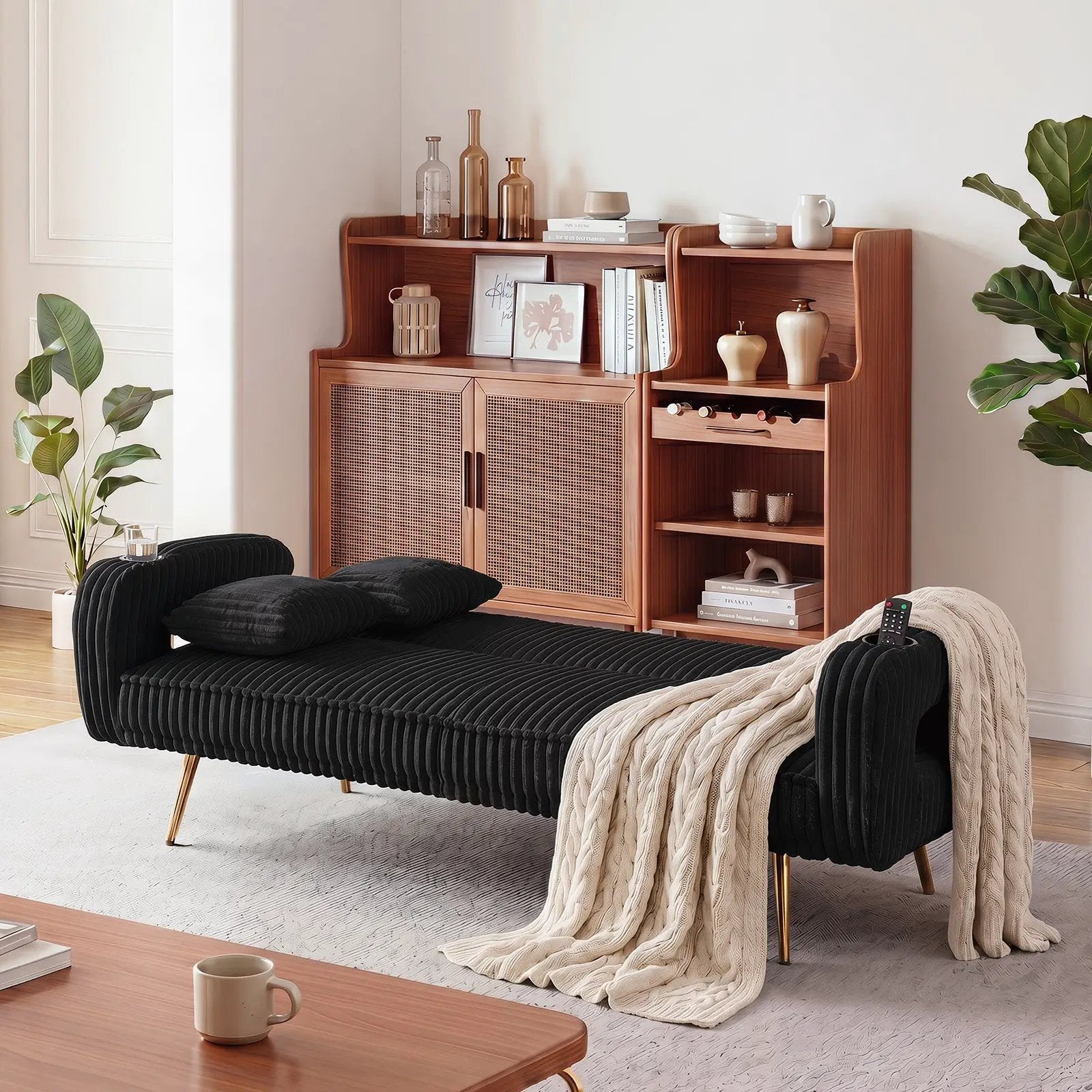 74.01 Inch Corduroy Sofa Bed with Pillows by HouseOfZazla