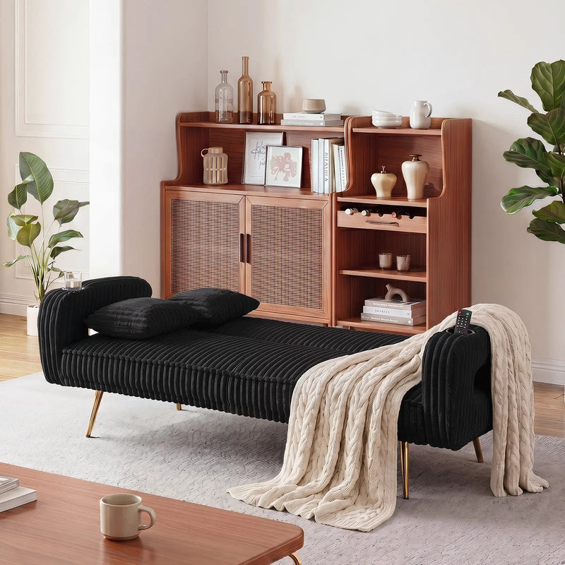 74.01 Inch Corduroy Sofa Bed with Pillows by HouseOfZazla