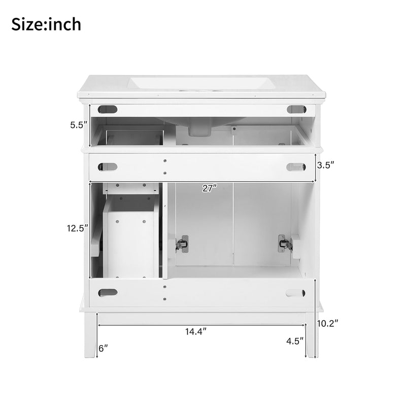 30" Bathroom Vanity with Ceramic Sink and Modern Storage Cabinet by HouseOfZazla