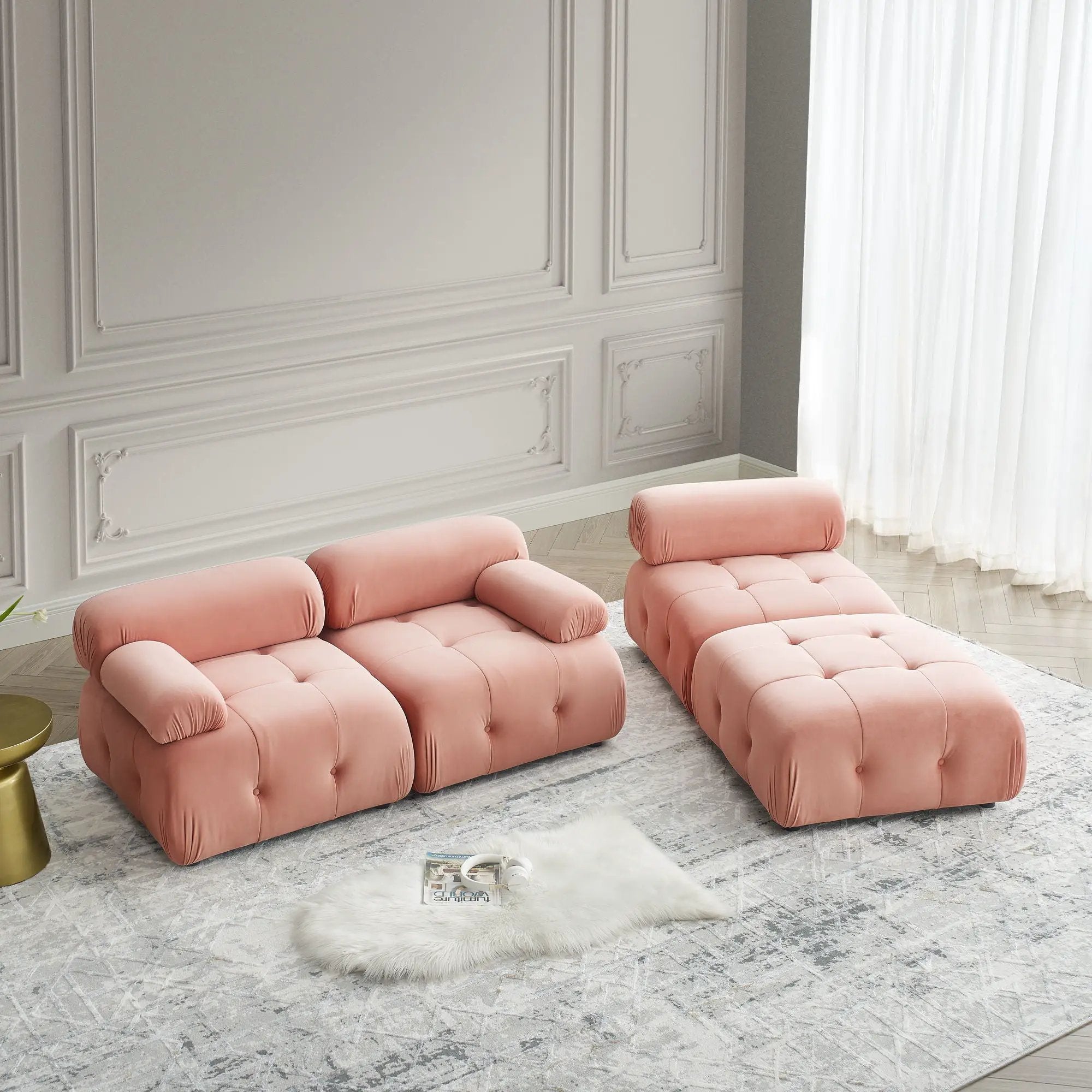 Modular Sectional Sofa, Button Tufted Design With Diy L-Shaped Layout, Reversible Ottoman by HouseOfZazla