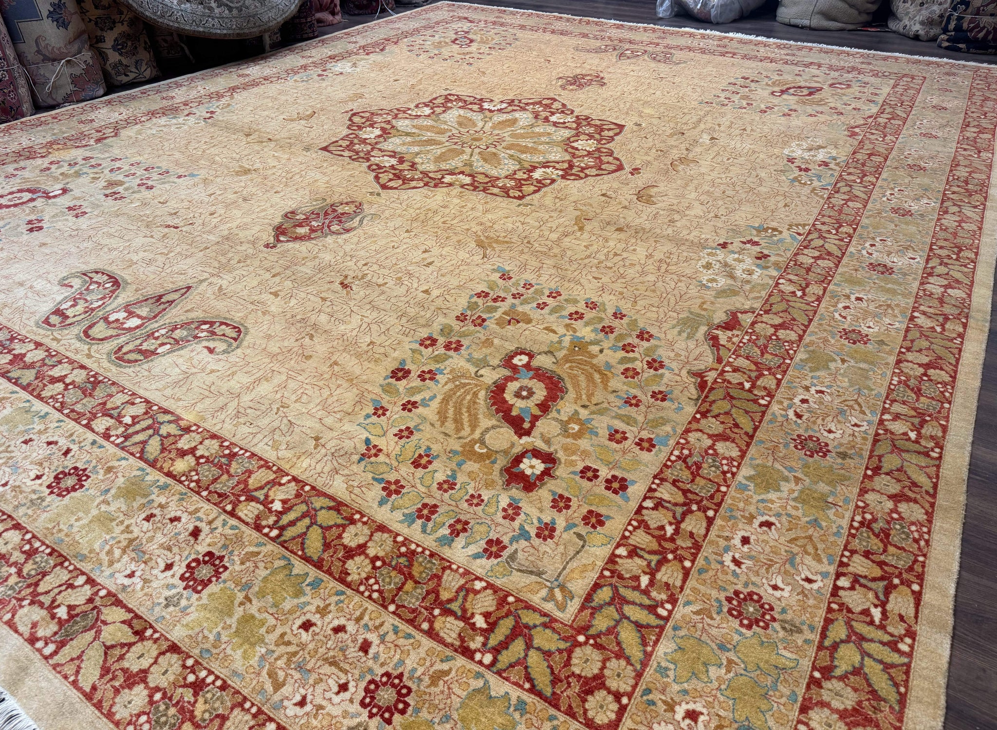 Palace Size Pak Persian Rug 13x17, Haji Jalili Design, Beige and Rust, Wool Hand Knotted, Fine 260 KPSI by Jewel Rugs