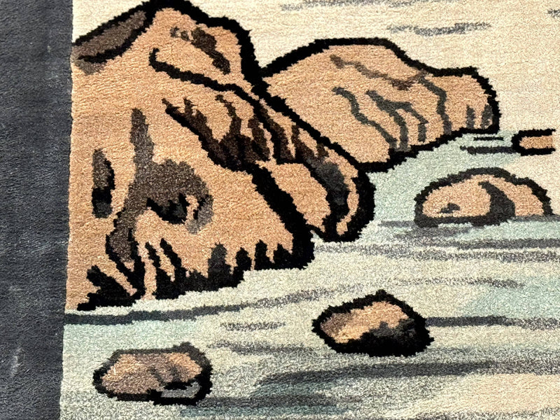 Chinese Silk Wall Hanging 3x5, Handmade, River and Boat Scene, Rug Tapestry by Jewel Rugs