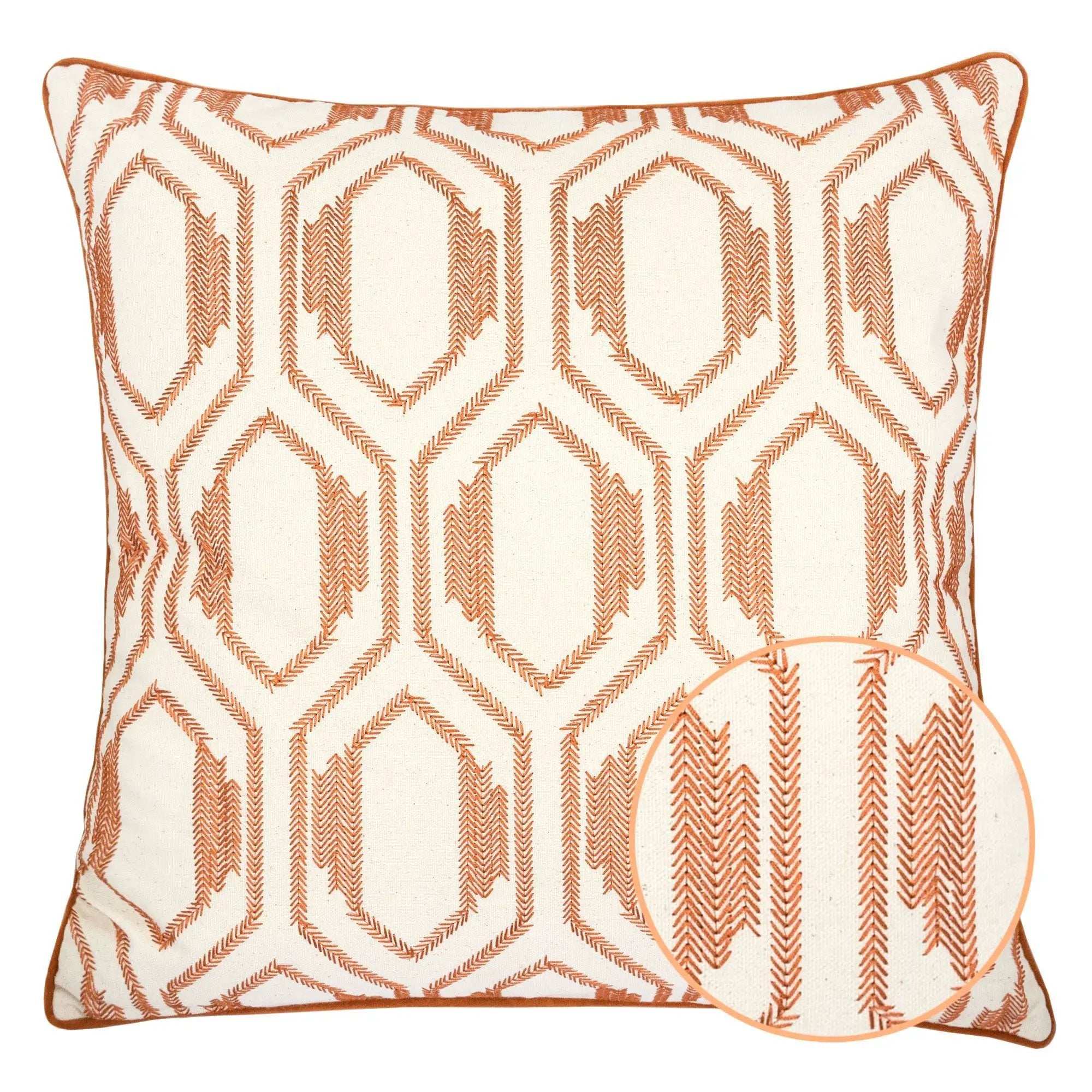 Geometric Embroidered Throw Pillow - Rust by Unique Piece Furniture