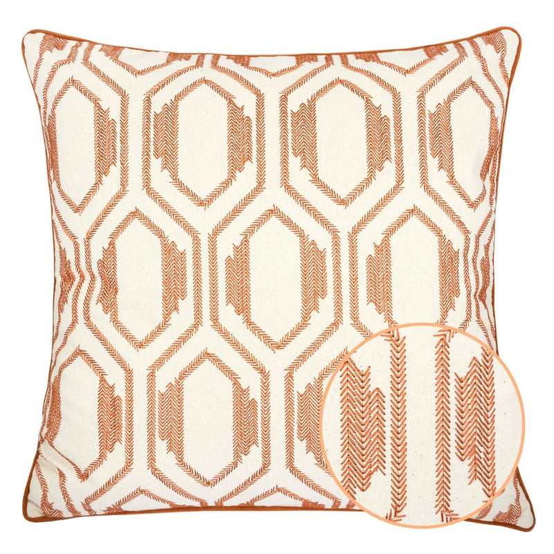 Geometric Embroidered Throw Pillow - Rust by HouseOfZazla