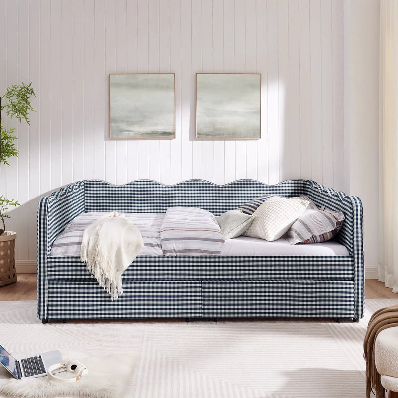 Gingham Daybed With USB Charging Port, Wave-Shaped Design by HouseOfZazla