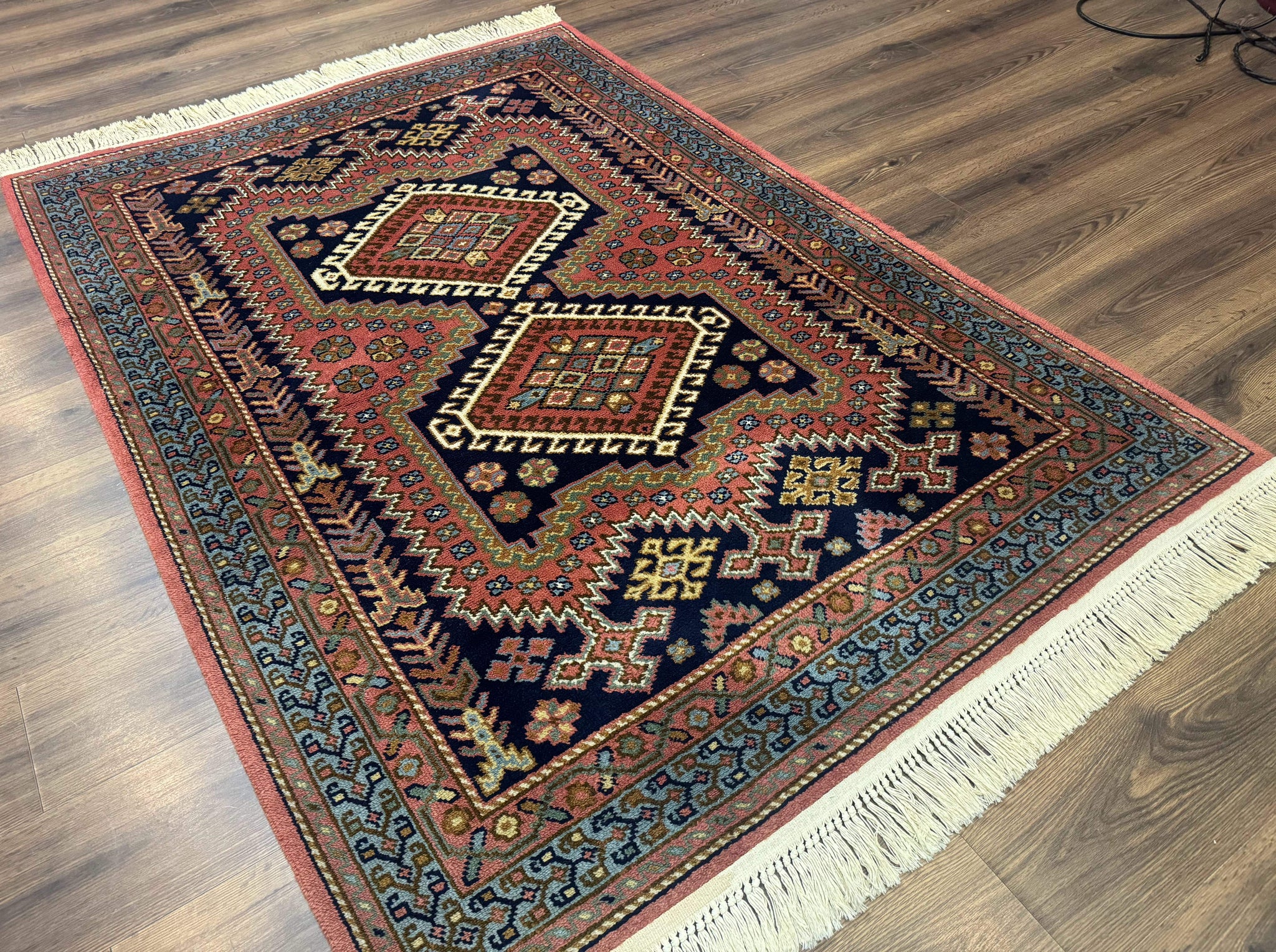 5x7 Persian Tribal Design Rug, Wool, Geometric Medallions, Vintage, Power Loomed by Jewel Rugs