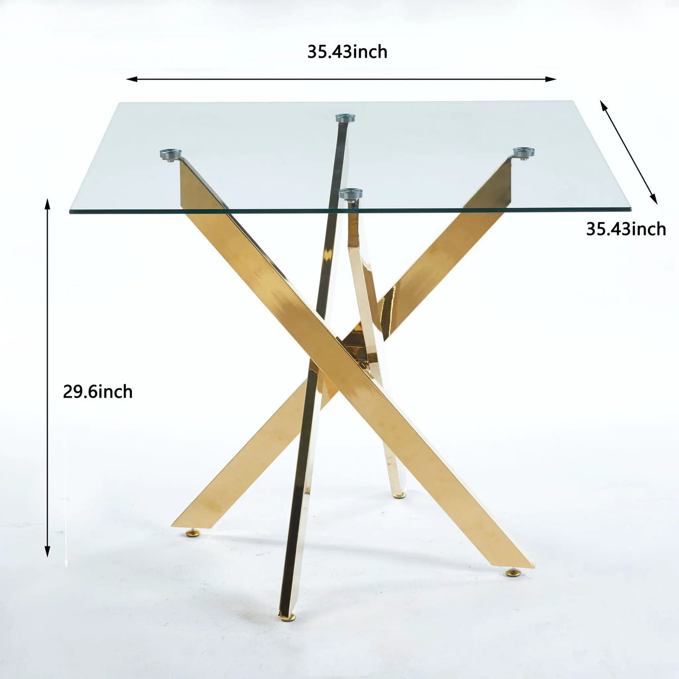 Dining Table With Cross Metal Leg And Tempered Glass, Modern Space Saving Kitchen Table For Living Room Legs, Square Table by HouseOfZazla