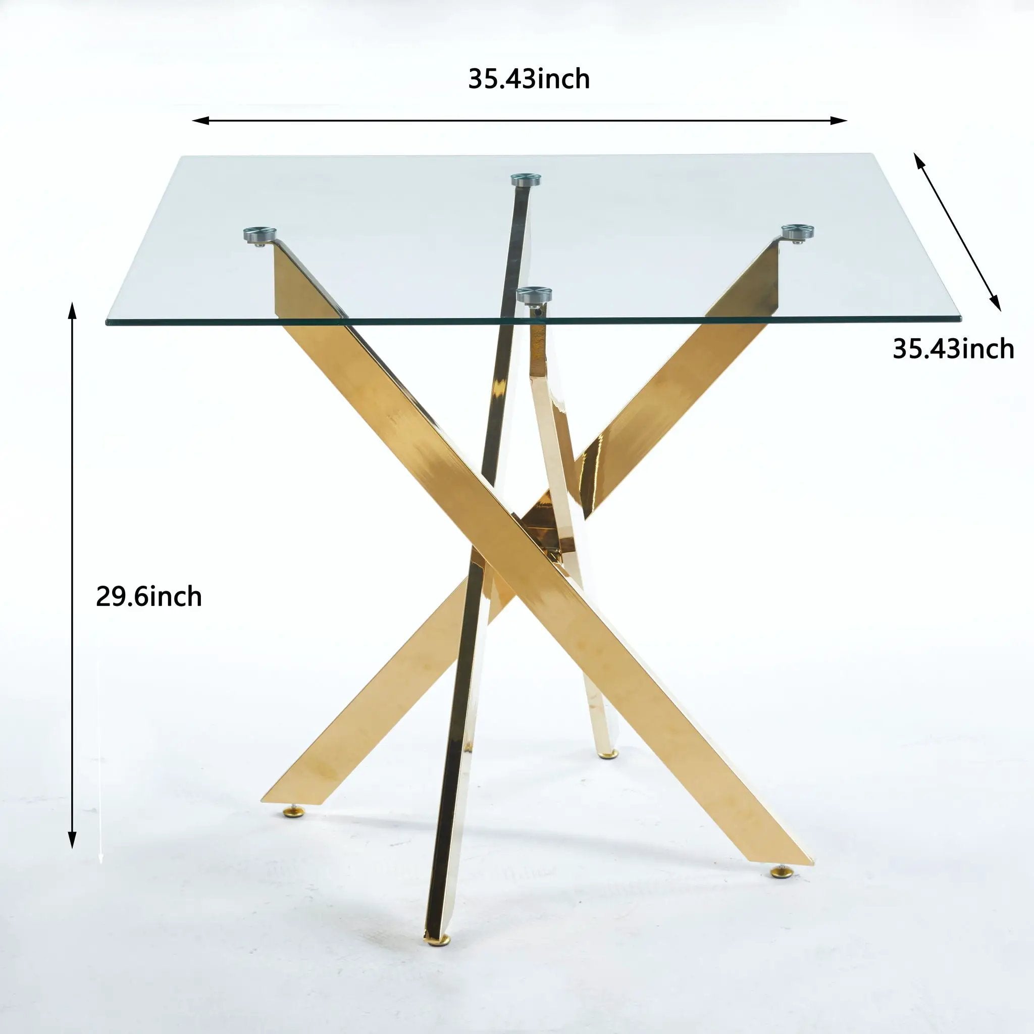 Dining Table With Cross Metal Leg And Tempered Glass, Modern Space Saving Kitchen Table For Living Room Legs, Square Table by HouseOfZazla