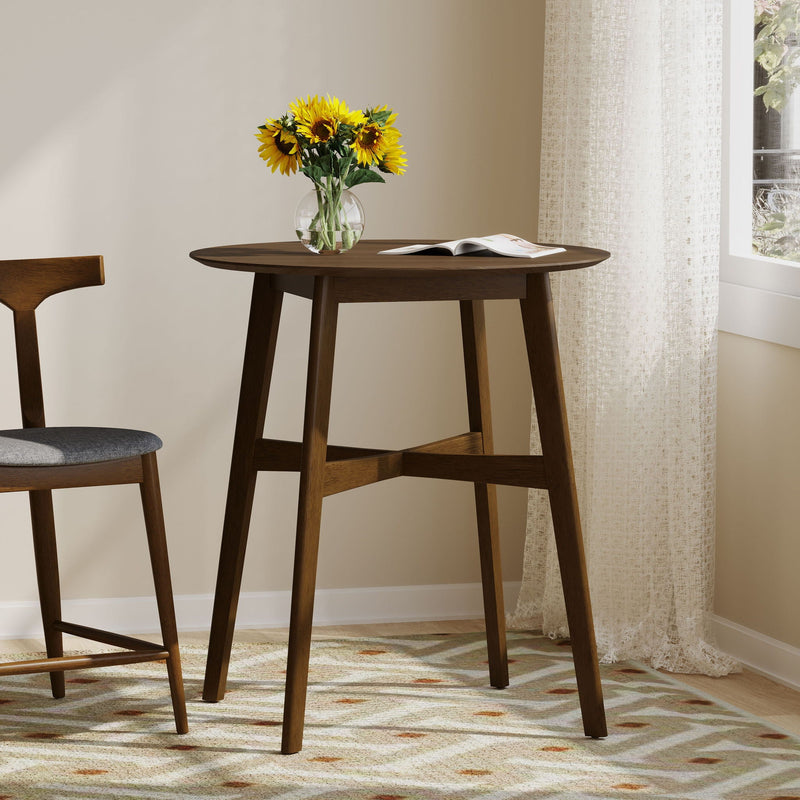 Round Counter Height Dining Table With Thick Rubberwood Legs And Support Beams - Walnut by HouseOfZazla