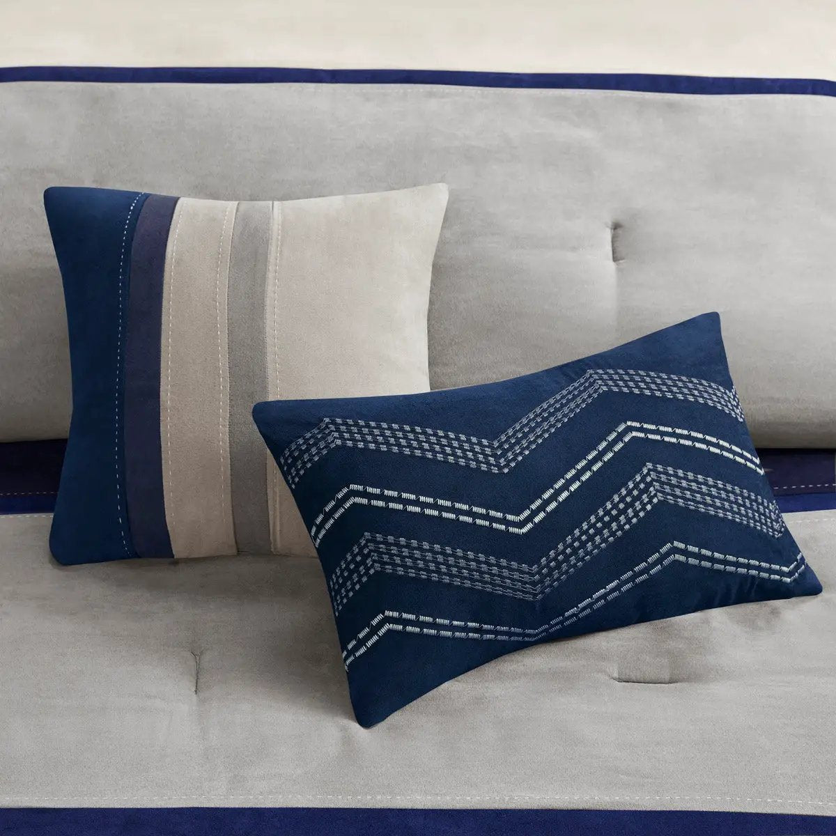 7 Piece Faux Suede Comforter Set Blue California King by HouseOfZazla