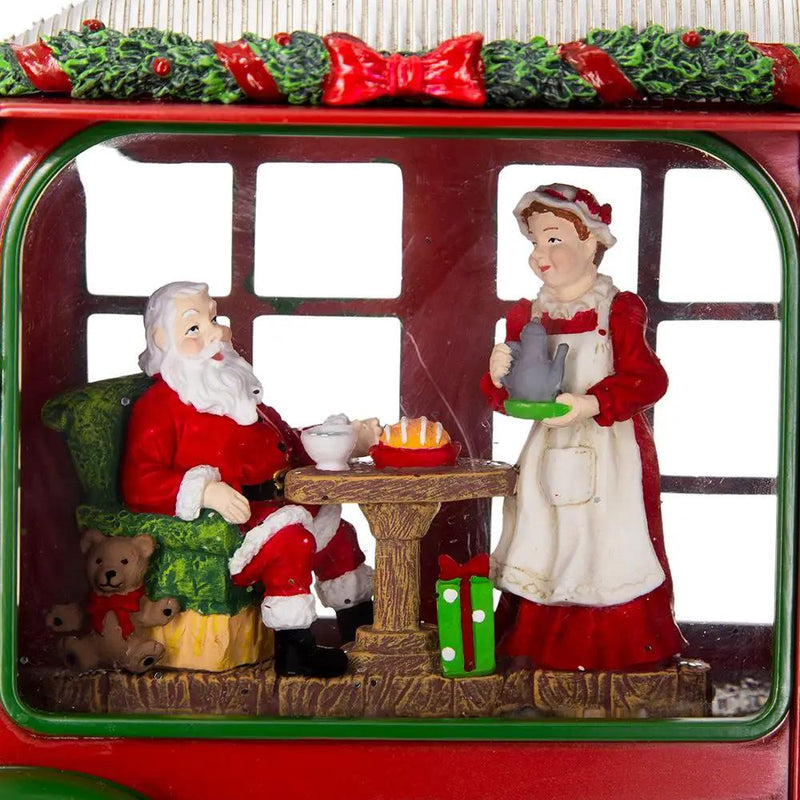 Christmas Plastic / Resin Camper With Mr & Mrs Santa Tea Time LED / Water Spinning / 2 Way Switch, 3*AA Required - Red by Unique Piece Furniture
