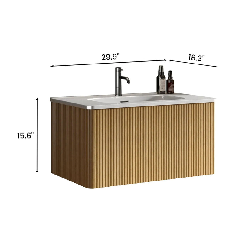 Etna - Striped Bathroom Vanity With Ceramic Sink, Wall Mounted Floating Bathroom Vanity For Modern Bathroom by Unique Piece Furniture
