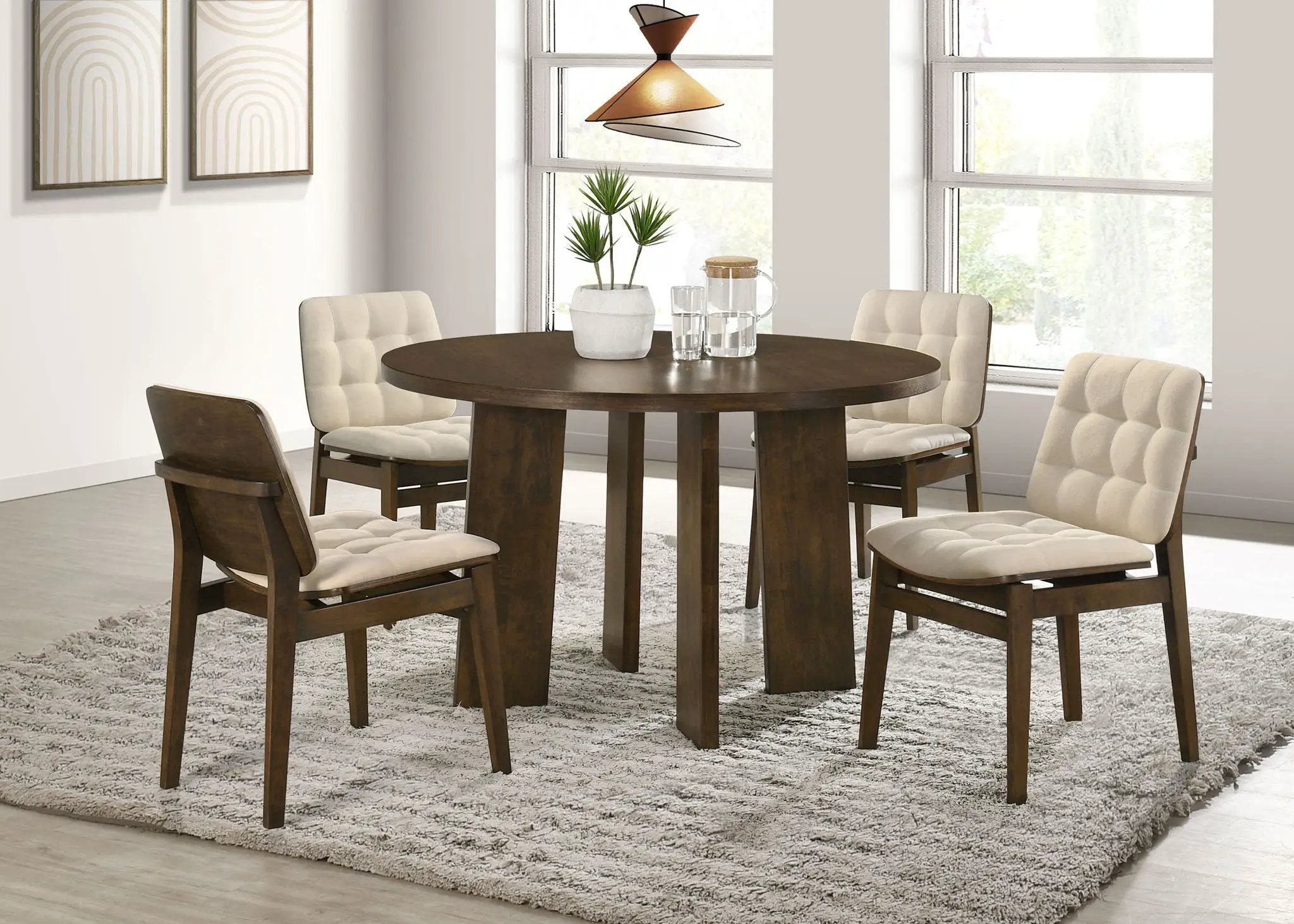 Strouse 5-piece Dining Set Cream and Walnut by Unique Piece Furniture
