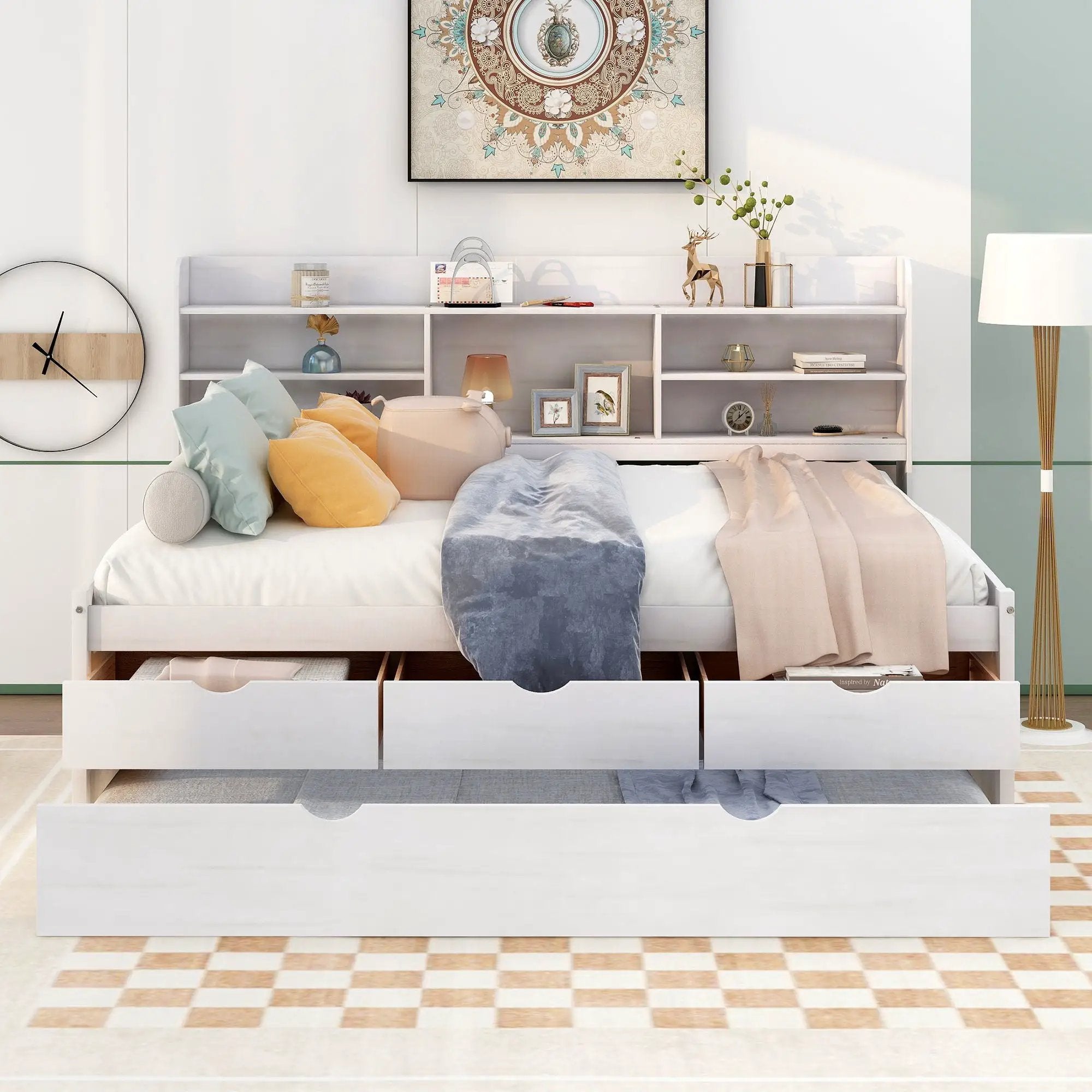 Captain Bed With Built In Bookshelves, 3 Storage Drawers, And Trundle by Unique Piece Furniture