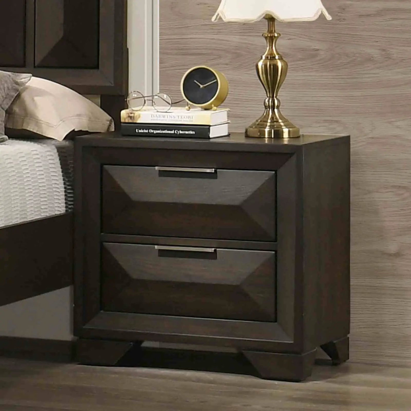 3 Piece Bedroom Set With Faceted Panels Bed And 2 Nightstands by Unique Piece Furniture