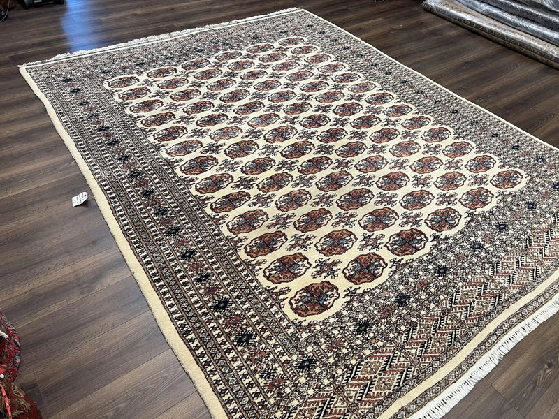Pakistani Bokhara Rug 8x10, Wool Turkoman Carpet, Ivory/Cream by Jewel Rugs