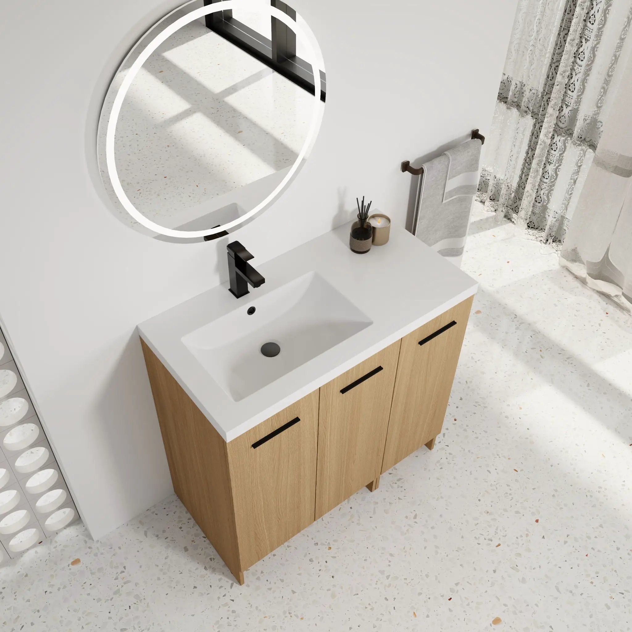 Wall Mounted Floating Bathroom Vanity With Sink, 3 Door Modular Cabinet by Unique Piece Furniture
