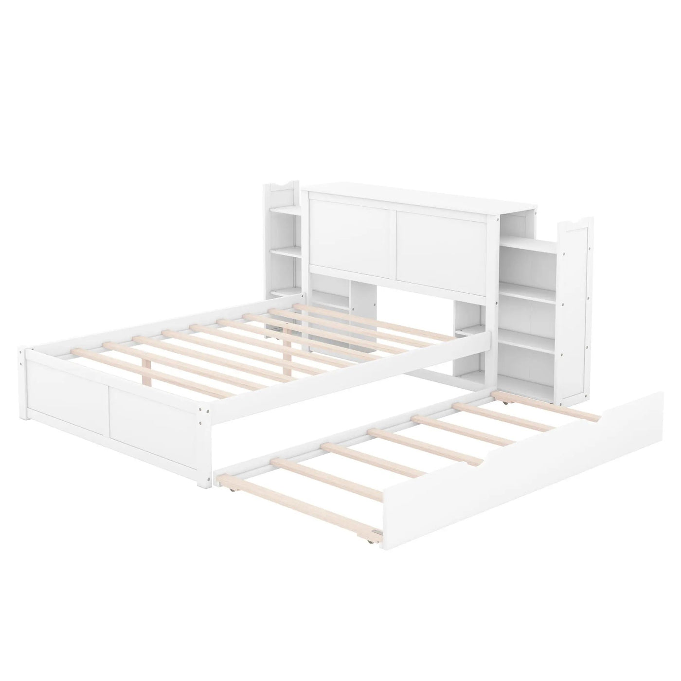 Storage Platform Bed With Pull Out Shelves And Trundle by HouseOfZazla