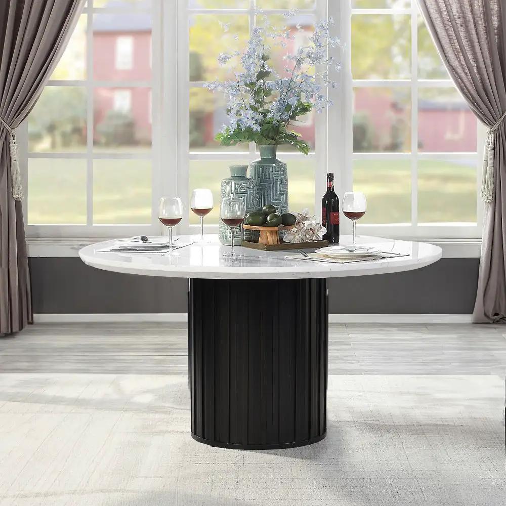 Jaramillo - Round Dining Table With Engineered Marble Top - Engineered Marble Top & Black by Unique Piece Furniture