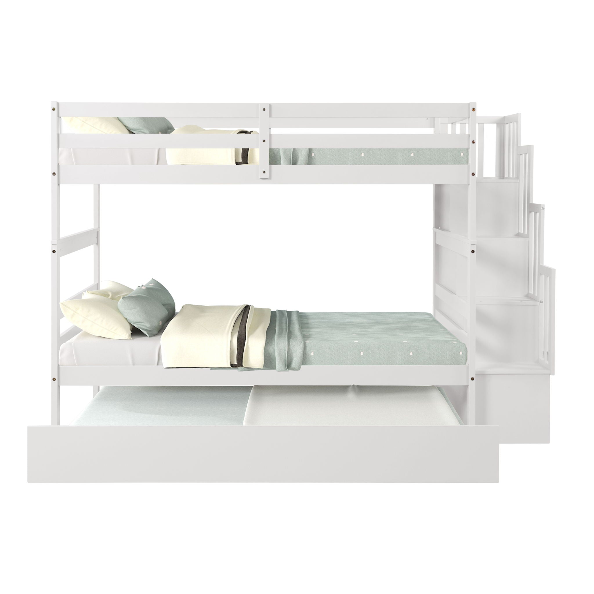 Twin Over Twin Bunk Beds With Twin Trundle And Stairway Storage Function by HouseOfZazla