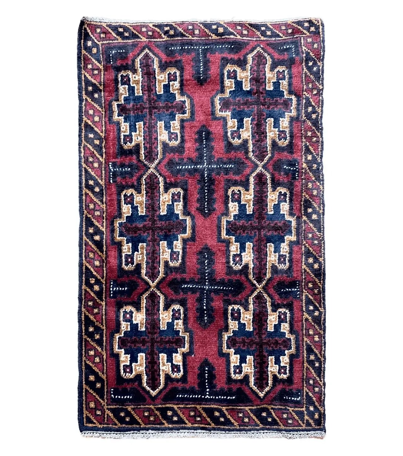 2' 7" X 4' 6" Vintage Handmade Tribal Wool Rug Balouchi Rug Afghan Rug Red Blue by Jewel Rugs