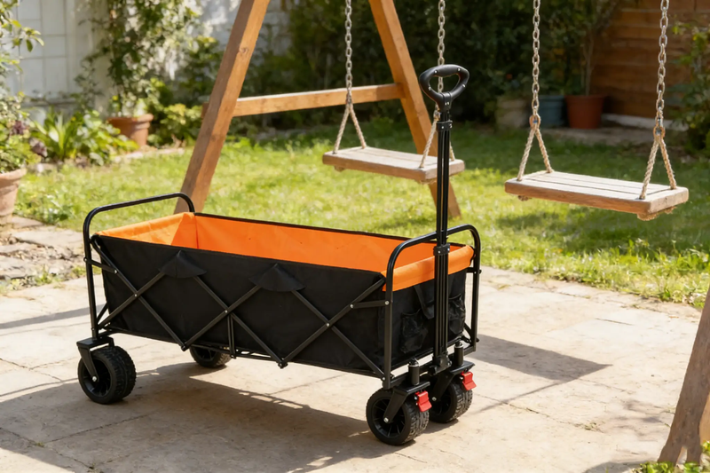 Big Large Capacity Folding Wagon Cart with Extender (Black + Orange) by HouseOfZazla