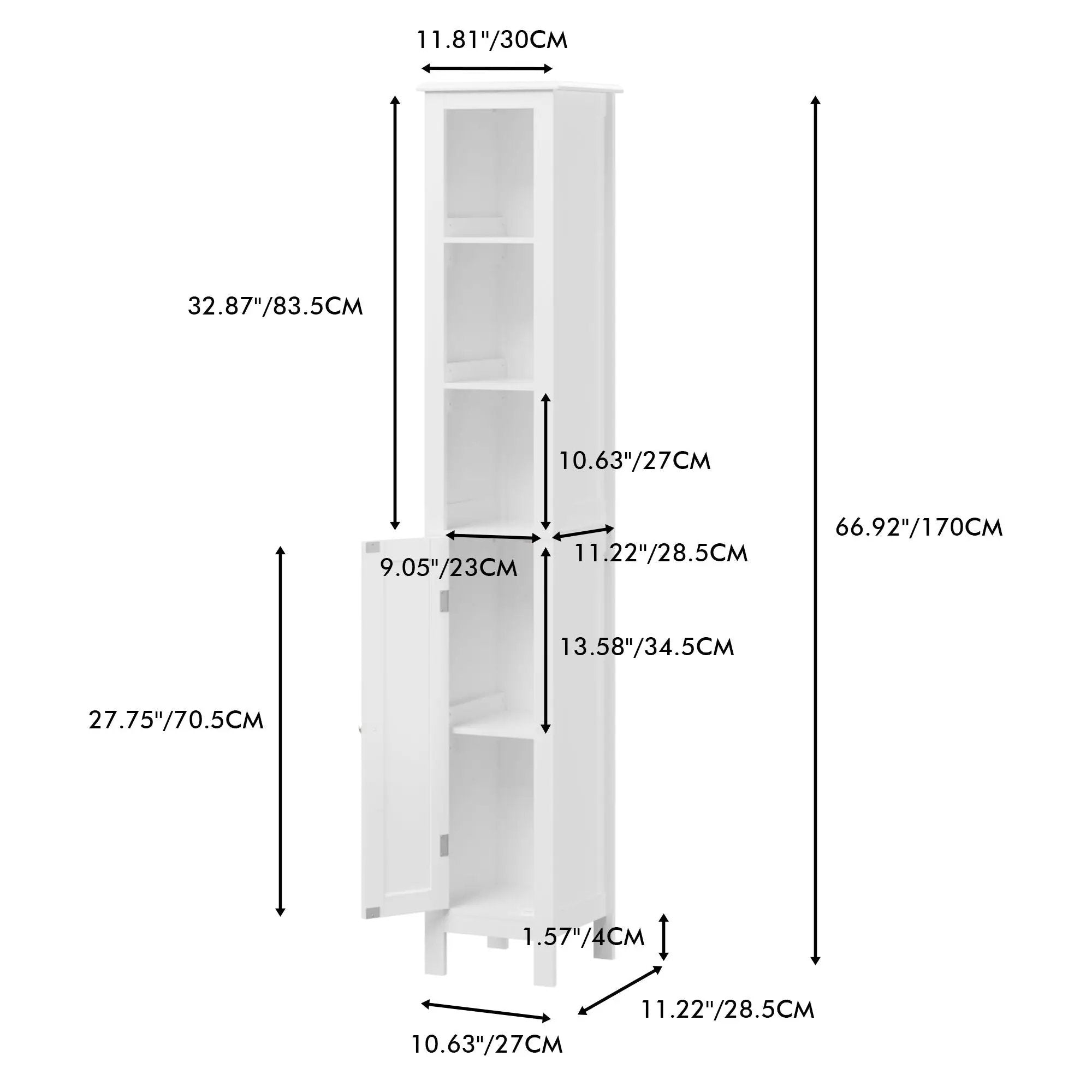 Slim Tall Bathroom Storage Cabinet With Adjustable Shelves, Anti Tip Freestanding Cabinet - White by Unique Piece Furniture