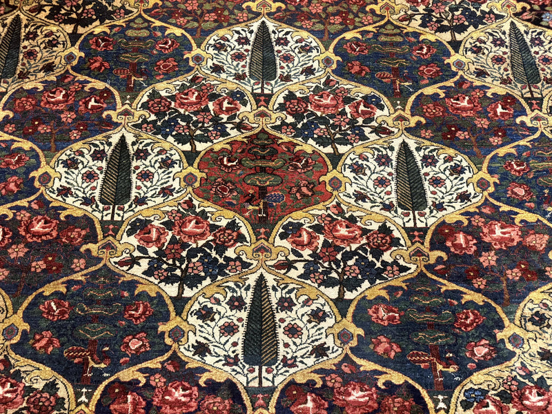Antique Persian Bakhtiari Rug 12x19, Palace Size Wool Handmade Persian Carpet, Oversized Rug, Panel Design, Peacocks, Multicolor, Rare by Jewel Rugs