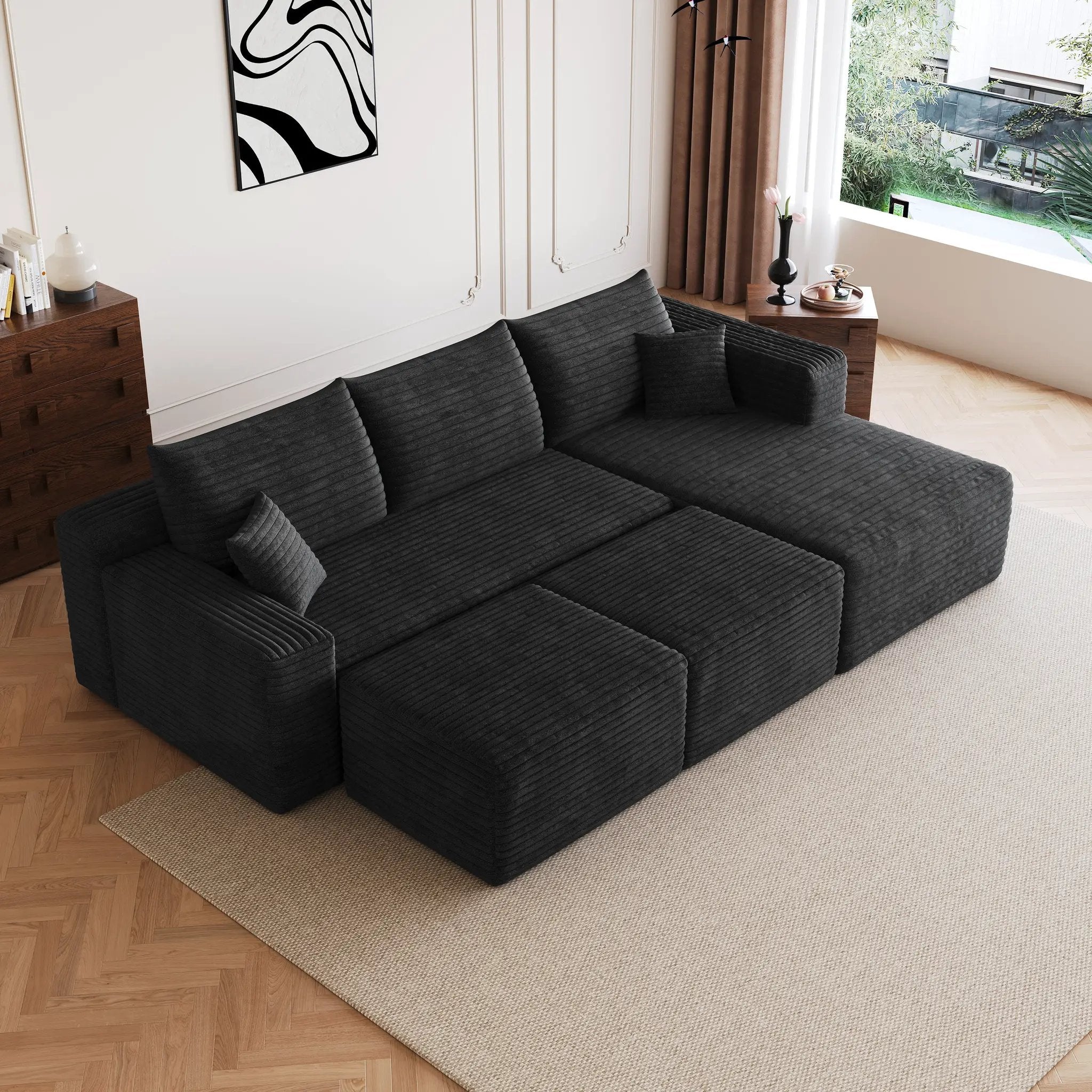 95" Cloud Sectional Sofa with 2 Ottomans by HouseOfZazla