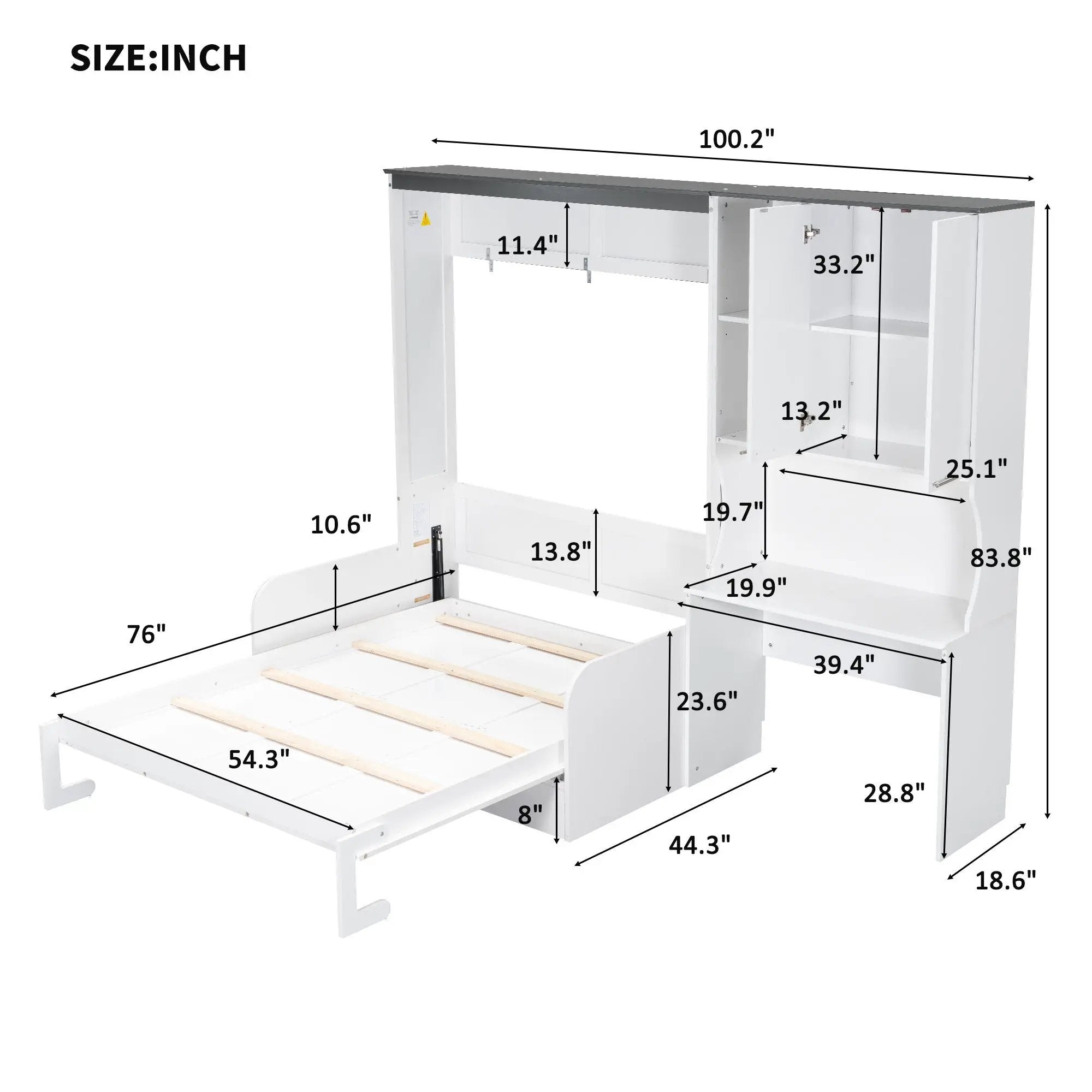 Multi Functional Murphy Bed With Sofa, Desk, And Storage Cabinet In, Full Size - White by Unique Piece Furniture