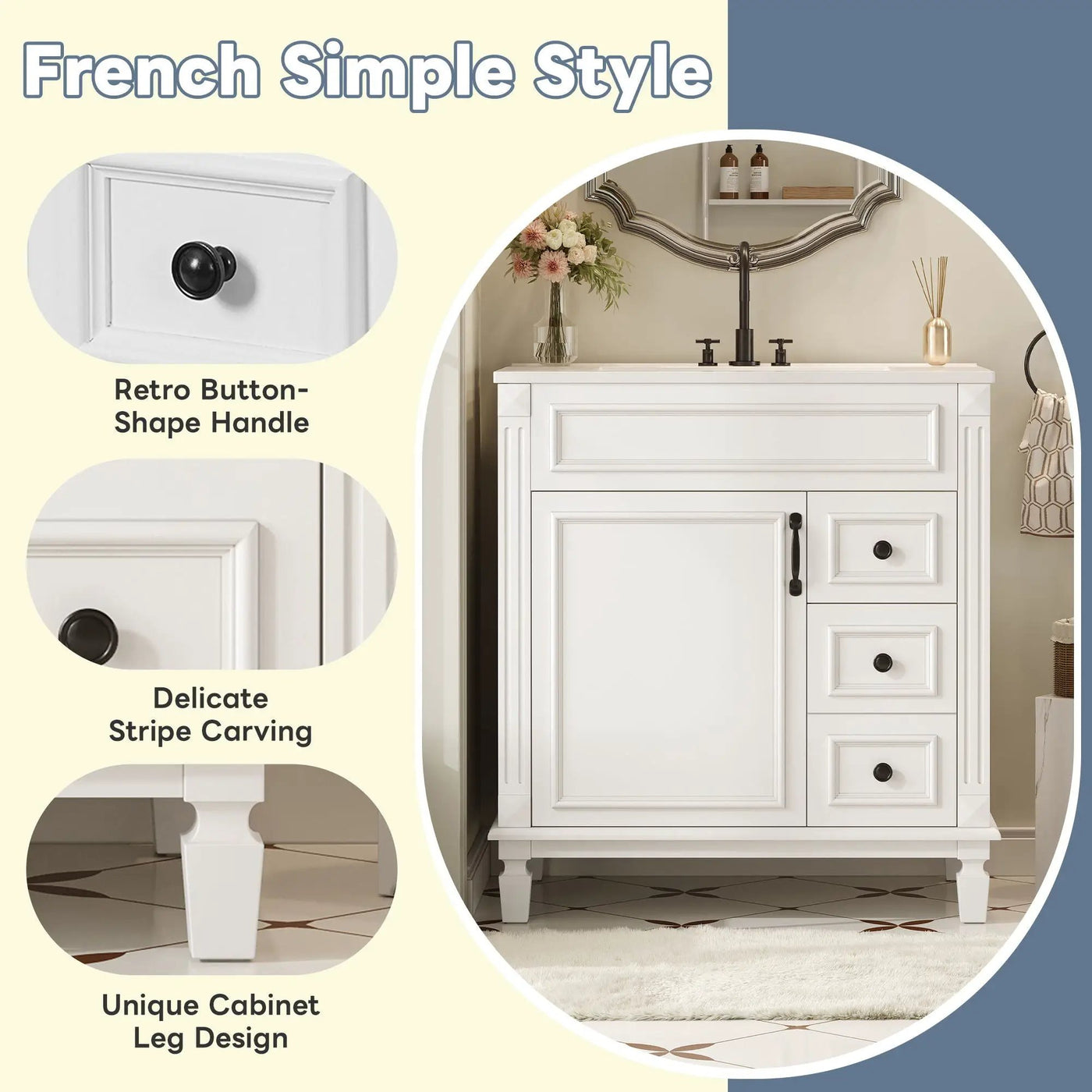 Bathroom Vanity With Sink, Cabinet With 2 Drawers And Adjustable Shelf by Unique Piece Furniture