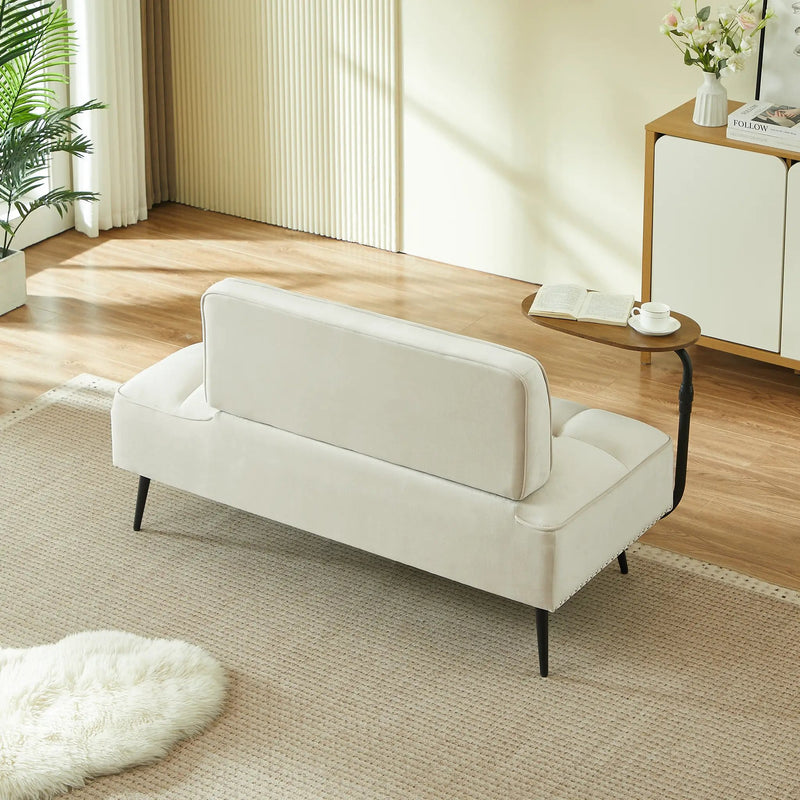 54-Inch Modern Two-Seater Velvet Sofa with Rotating Side Table by HouseOfZazla