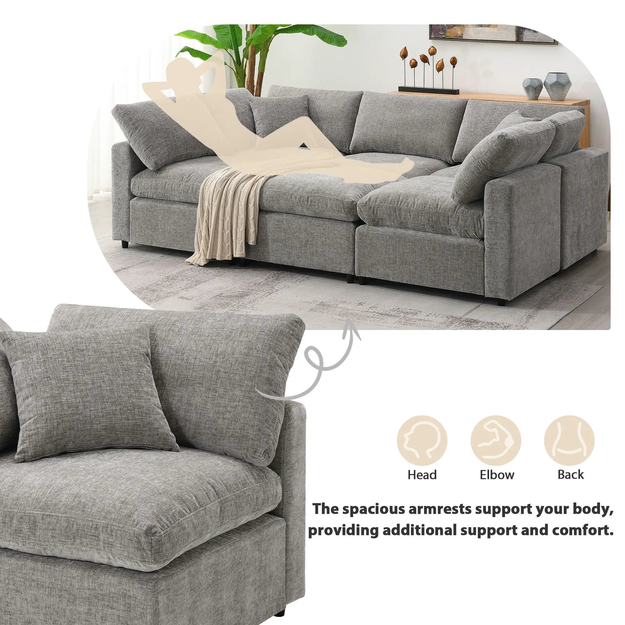 Modern Modular Cloud Sofa Bed, 6 Seat Sectional Couch Set With Ottoman, Free Combination, Convertible U Shaped Sleeper Sofa For Living Room by HouseOfZazla