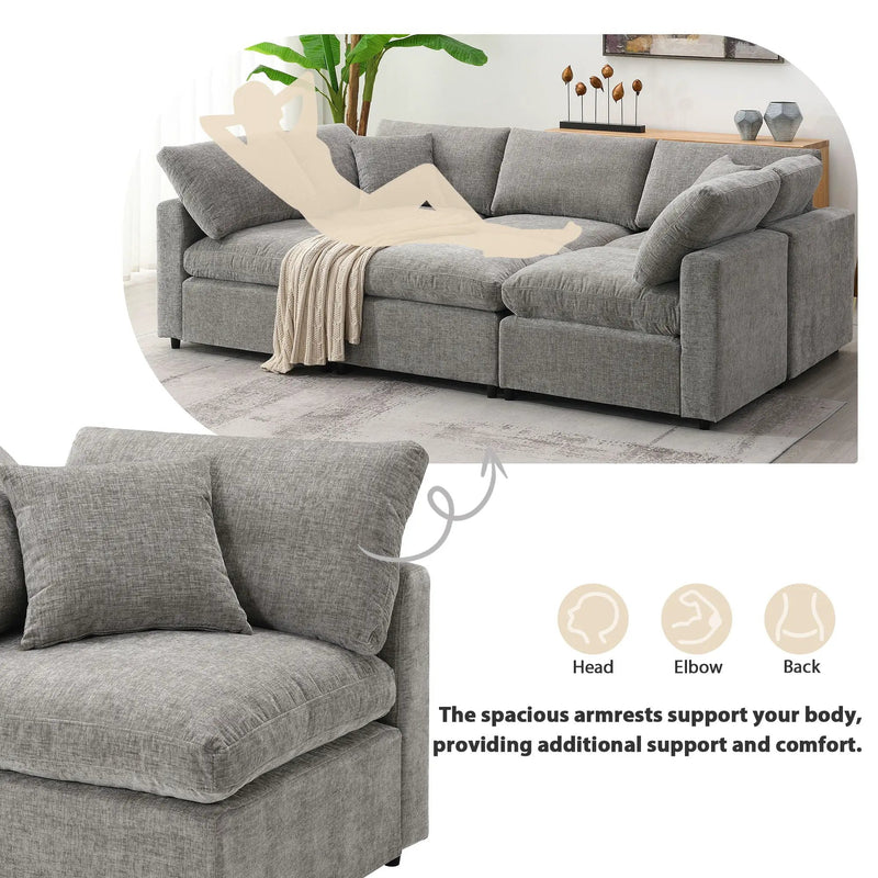 Modern Modular Cloud Sofa Bed, 6 Seat Sectional Couch Set With Ottoman, Free Combination, Convertible U Shaped Sleeper Sofa For Living Room by HouseOfZazla