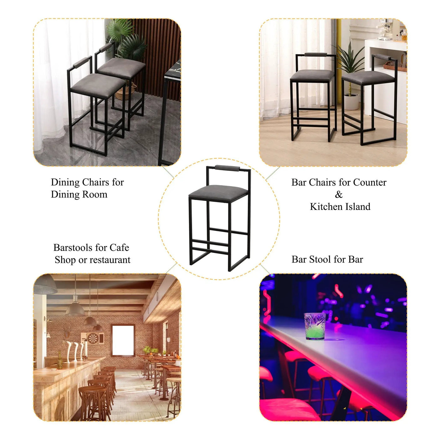 Elegant Bar Stool Set With Backrest And Footrest, Counter Height (Set of 2) by HouseOfZazla
