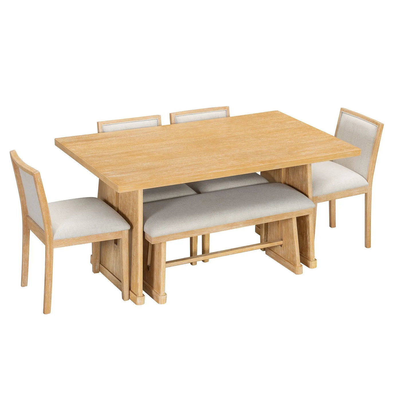 Dining Set With Rectangular Table, 4 Upholstered Chairs & 1 Padded Bench by HouseOfZazla