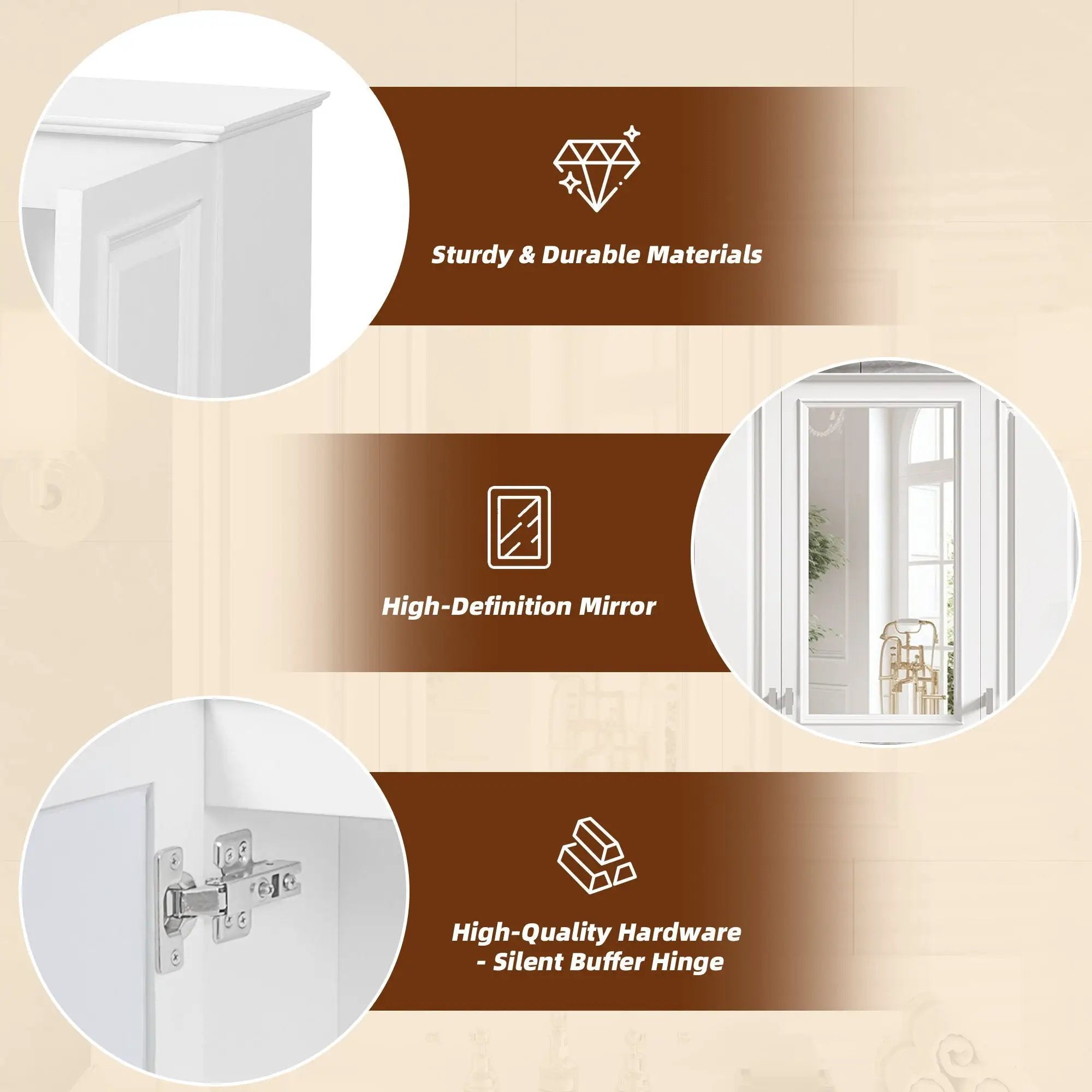 Wall Mounted Mirror Cabinet With 5 Adjustable Shelves, Rectangular Storage For Bathroom - White by HouseOfZazla