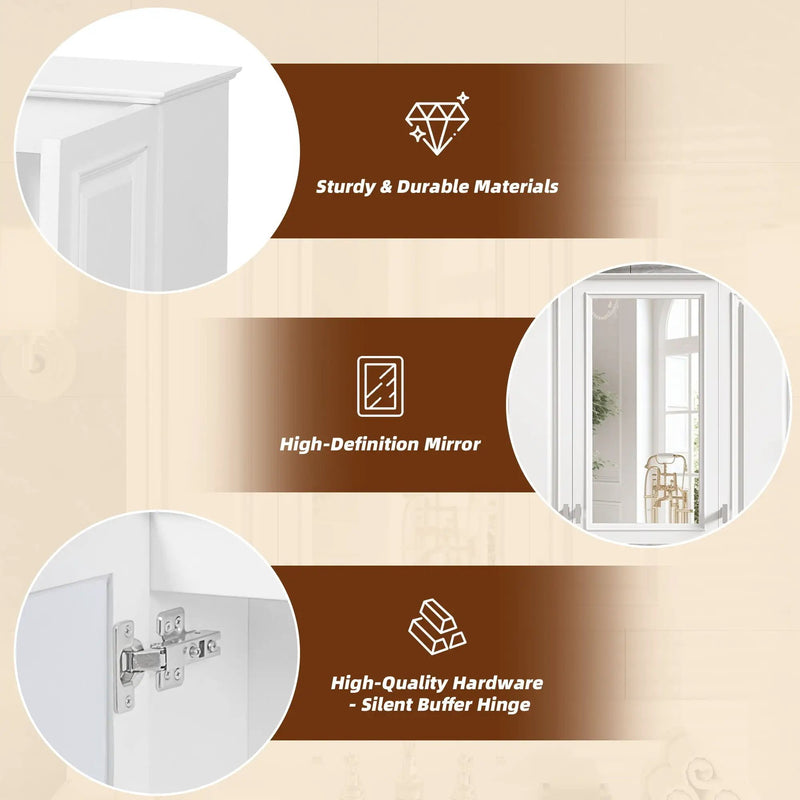 Wall Mounted Mirror Cabinet With 5 Adjustable Shelves, Rectangular Storage For Bathroom - White by HouseOfZazla
