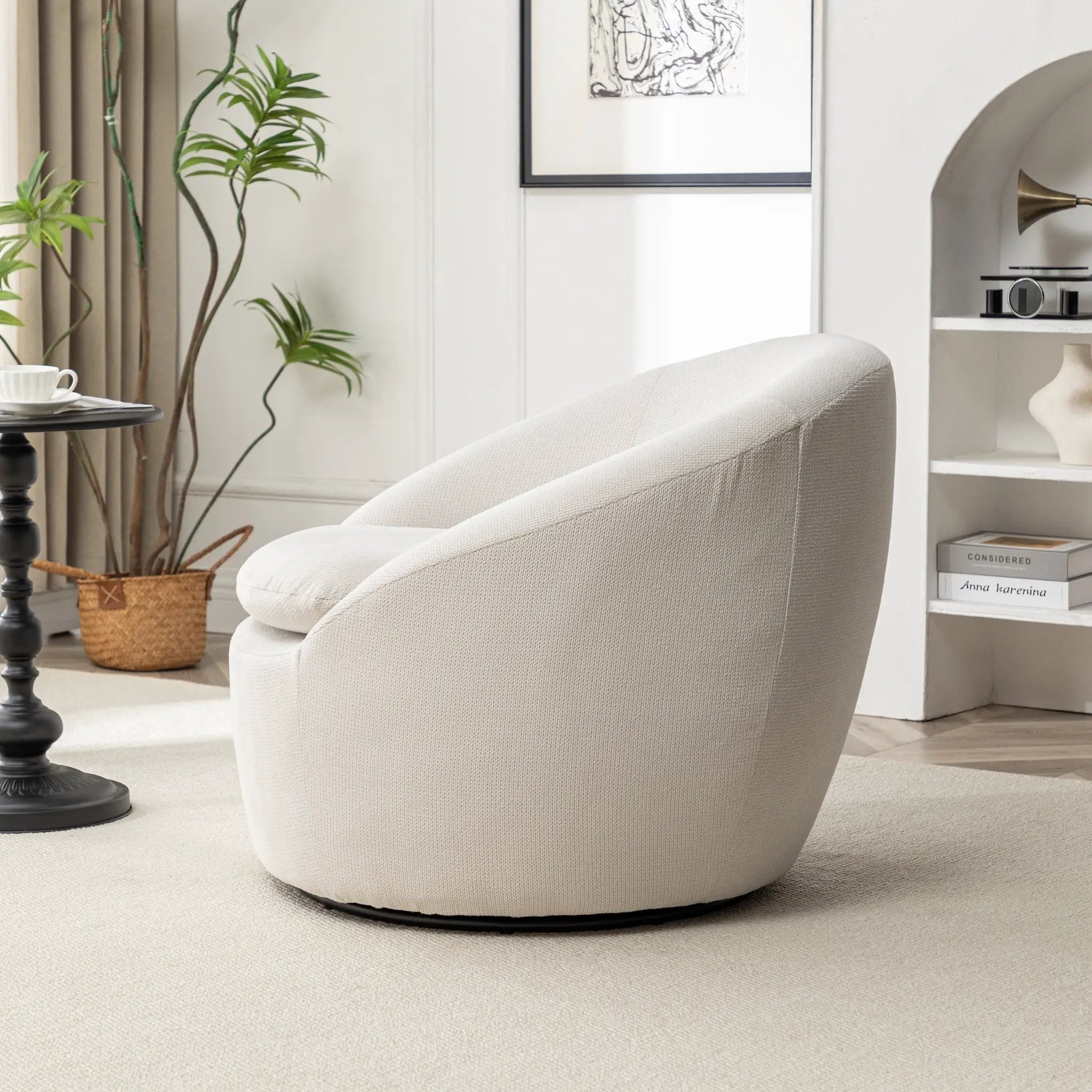 Winnie Modern Teddy Fabric Barrel Chair, 360° Swivel by HouseOfZazla