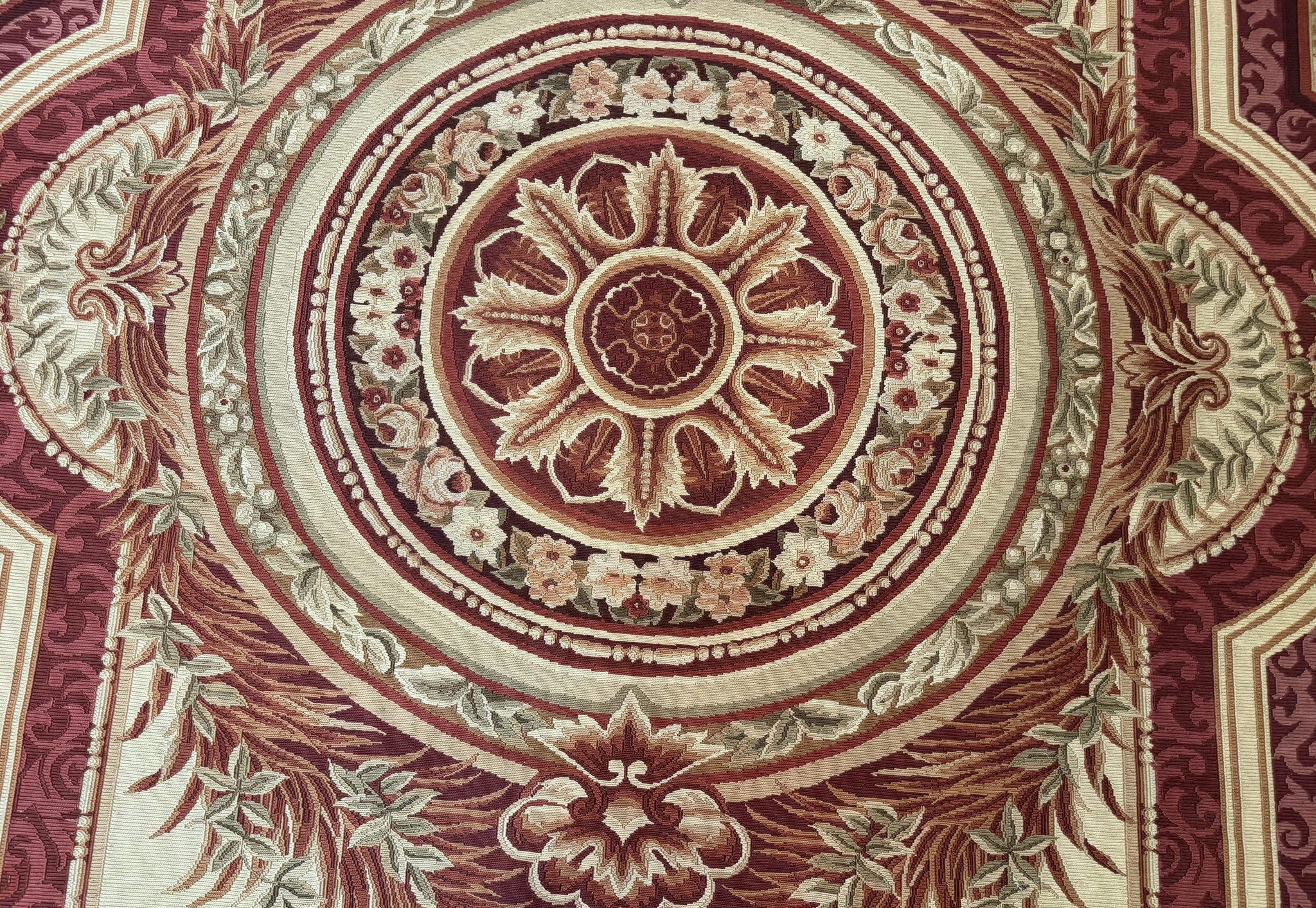 Large Aubusson Rug 10x13, Thick Flatweave Carpet, Elegant European Design, Cream and Raspberry by Jewel Rugs
