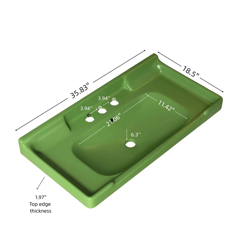 VICI 36" Bathroom Ceramic Basin with 3 Pre-Drilled Holes by HouseOfZazla