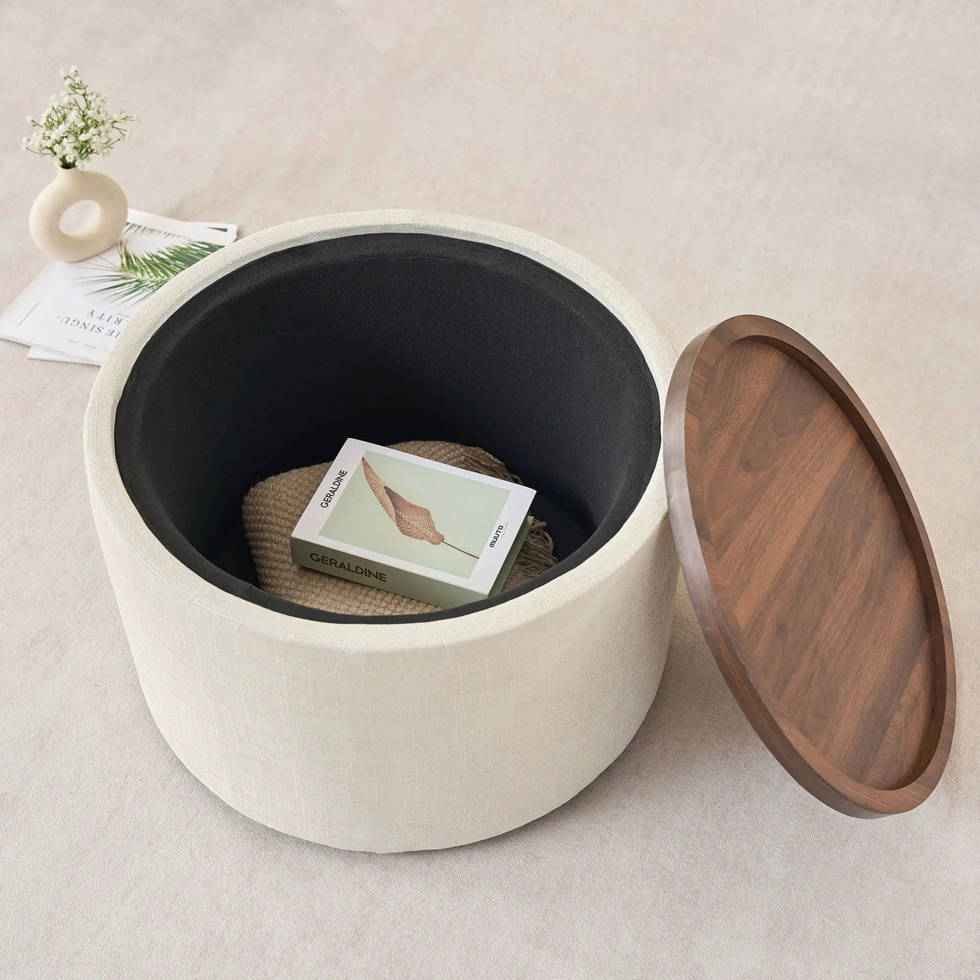 Nesting Ottomans, Round Coffee Table & Bench With Tray (Set of 2) by HouseOfZazla