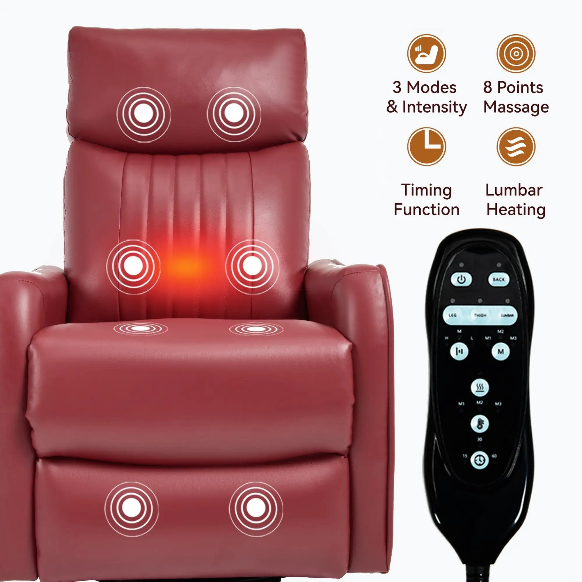 Red Faux Leather Heat Massage Manual Recliner Chair with Rocker and Swivel by HouseOfZazla