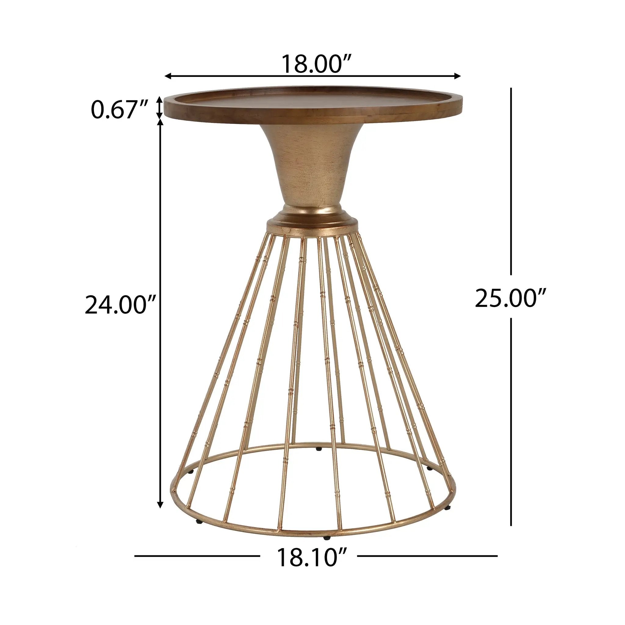 Hollow Edge Retro Art Pine Side Table with Antique Gold and Natural Color by HouseOfZazla