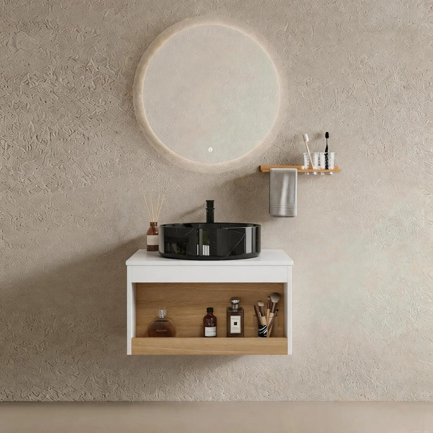 Floating Bathroom Vanity With Vessel Sink With Open Shelf Storage by Unique Piece Furniture