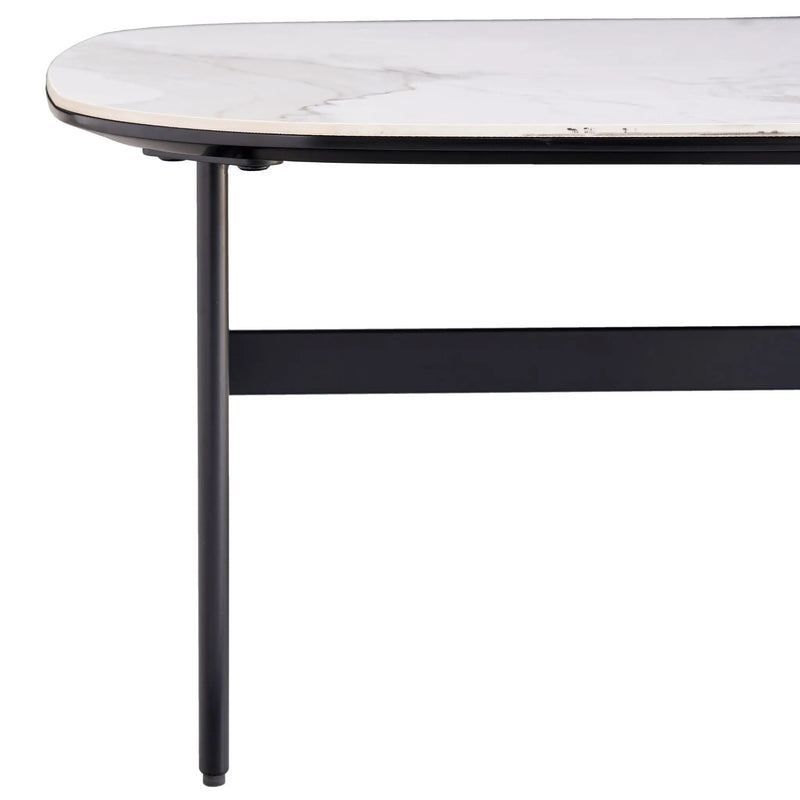 Modern Rectangular Rock Plate Coffee Table Open Space Design Golden Metal Frame Minimalist Living Room Center Table For Lounge Office - Black White by HouseOfZazla